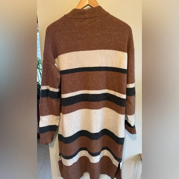 Boho Wool Long Open Cardigan Striped Cozy Sweater Size Medium - Picture 4 of 4